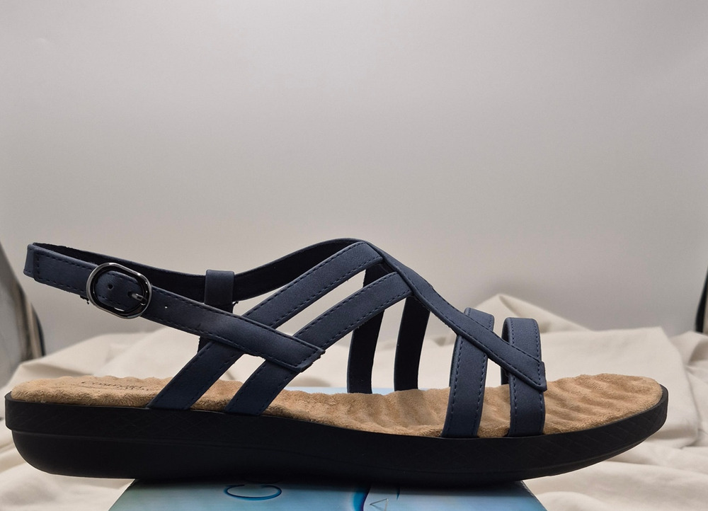 NEW Easy Street Lobo Navy Strappy Cross Ankle Strap Comfort Wedge Sandals 10